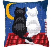 VERVACO Punto De Cruz Kit Cojin Decorativo Gatos EN LA Noche Manualidades Adultos Decoracion Bordar Kit Principiantes Completo DIY Bordado Creativo Regalo ca. 40x40 cm Cross Stitch Embroidery