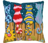 VERVACO Punto De Cruz Kit Cojin Decorativo GATOS EN LA VALLA Manualidades Adultos Decoracion Bordar Kit Principiantes Completo DIY Bordado Creativo Regalo ca. 40 x 40 cmCross Stitch Embroidery