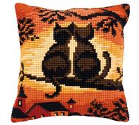 VERVACO Punto De Cruz Kit Cojin Decorativo Gatos sobre UNA Rama Manualidades Adultos Decoracion Bordar Kit Principiantes Completo DIY Bordado Creativo Regalo ca. 40x40 cm Cross Stitch Embroidery