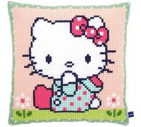 VERVACO Punto De Cruz Kit Cojin Decorativo Hello Kitty EN EL CÉSPED Manualidades Adultos Decoracion Bordar Kit Principiantes Completo DIY Bordado Creativo Regalo ca. 40x40 cm Cross Stitch Embroidery