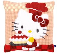 VERVACO Punto De Cruz Kit Cojin Decorativo Hello Kitty PANADERA Manualidades Adultos Decoracion Bordar Kit Principiantes Completo DIY Bordado Creativo Regalo ca. 40x40 cm Cross Stitch Embroidery