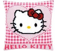 VERVACO Punto De Cruz Kit Cojin Decorativo Hello Kitty Y CORAZÓN Manualidades Adultos Decoracion Bordar Kit Principiantes Completo DIY Bordado Creativo Regalo ca. 40x40 cm Cross Stitch Embroidery