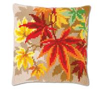 Vervaco Punto De Cruz Kit Cojin Decorativo HOJAS DE OTOÑO Manualidades Adultos Decoracion Bordar Kit Principiantes Completo DIY Bordado Creativo Regalo ca. 40x40 cm Cross Stitch Embroidery