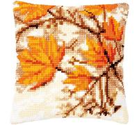 Vervaco Punto De Cruz Kit Cojin Decorativo HOJAS DE OTOÑO Manualidades Adultos Decoracion Bordar Kit Principiantes Completo DIY Bordado Creativo Regalo ca. 40x40 cm Cross Stitch Embroidery