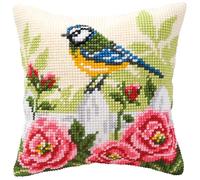 VERVACO Punto De Cruz Kit Cojin Decorativo JILGUERO Manualidades Adultos Decoracion Bordar Kit Principiantes Completo DIY Bordado Creativo Regalo ca. 40x40 cm Cross Stitch Embroidery