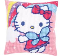VERVACO Punto De Cruz Kit Cojin Decorativo Kitty Y Arco Iris Manualidades Adultos Decoracion Bordar Kit Principiantes Completo DIY Bordado Creativo Regalo ca. 40x40 cm Cross Stitch Embroidery