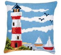 Vervaco Punto De Cruz Kit Cojin Decorativo LA Playa con Faro Manualidades Adultos Decoracion Bordar Kit Principiantes Completo DIY Bordado Creativo Regalo ca. 40x40 cm Cross Stitch Embroidery
