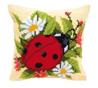 Vervaco Punto De Cruz Cojin Decorativo Mariquita Manualidades Adultos Decoracion Bordar Kit Principiantes Completo DIY Bordado Creativo Regalo Cross Stitch Embroidery, Tela, Design #3, ca. 40 x 40 cm