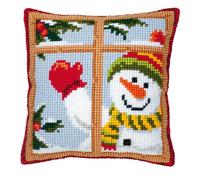 VERVACO MUÑECO DE Nieve Punto De Cruz Cojin Decorativo Manualidades Adultos Decoracion Bordar Kit Principiantes Completo DIY Bordado Cross Stitch ca, Algodón, Multicolor, 40 x 40 cm