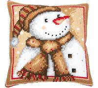 Vervaco Punto De Cruz Kit Cojin Decorativo MUÑECO DE NIEVE Manualidades Adultos Decoracion Bordar Kit Principiantes Completo DIY Bordado Creativo Regalo ca. 40x40 cm Cross Stitch Embroidery