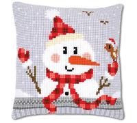 VERVACO Punto De Cruz Kit Cojin Decorativo MUÑECO DE NIEVE Manualidades Adultos Decoracion Bordar Kit Principiantes Completo DIY Bordado Creativo Regalo ca. 40x40 cm Cross Stitch Embroidery