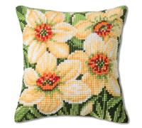 Vervaco Punto De Cruz Kit Cojin Decorativo NARCISOS Manualidades Adultos Decoracion Bordar Kit Principiantes Completo DIY Bordado Creativo Regalo ca. 40x40 cm Cross Stitch