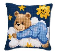 VERVACO Punto De Cruz Kit Cojin Decorativo OSO AZUL SOBRE NUBE Manualidades Adultos Decoracion Bordar Kit Principiantes Completo DIY Bordado Creativo Regalo ca. 40x40 cm Cross Stitch Embroidery