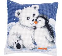 Vervaco Punto De Cruz Kit Cojin Decorativo OSO BLANCO Y PINGÜINO Manualidades Adultos Decoracion Bordar Kit Principiantes Completo DIY Bordado Creativo Regalo ca. 40x40 cm Cross Stitch Embroidery
