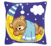 Vervaco Punto De Cruz Kit Cojin Decorativo OSO EN LA LUNA - AZUL Manualidades Adultos Decoracion Bordar Kit Principiantes Completo DIY Bordado Creativo Regalo ca. 40x40 cm Cross Stitch Embroidery