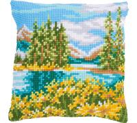 Vervaco Punto De Cruz Kit Cojin Decorativo PAISAJE CON LAGO Manualidades Adultos Decoracion Bordar Kit Principiantes Completo DIY Bordado Creativo Regalo ca. 40x40 cm Cross Stitch Embroidery