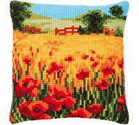 Vervaco Punto De Cruz Kit Cojin Decorativo PAISAJE DE AMAPOLAS Manualidades Adultos Decoracion Bordar Kit Principiantes Completo DIY Bordado Creativo Regalo ca. 40x40 cm Cross Stitch Embroidery