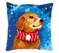 Vervaco Punto De Cruz Kit Cojin Decorativo PERRO CON BUFANDA Manualidades Adultos Decoracion Bordar Kit Principiantes Completo DIY Bordado Creativo Regalo ca. 40x40 cm Cross Stitch Embroidery