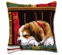 Vervaco Punto De Cruz Kit Cojin Decorativo Perro DURMIENDO Manualidades Adultos Decoracion Bordar Kit Principiantes Completo DIY Bordado Creativo Regalo ca. 40x40 cm Cross Stitch Embroidery