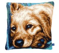 Vervaco Punto De Cruz Kit Cojin Decorativo Perro Manualidades Adultos Decoracion Bordar Kit Principiantes Completo DIY Bordado Creativo Regalo ca. 40x40 cm Cross Stitch Embroidery