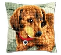 Vervaco Punto De Cruz Kit Cojin Decorativo Perro Salchicha Manualidades Adultos Decoracion Bordar Kit Principiantes Completo DIY Bordado Creativo Regalo ca. 40x40 cm Cross Stitch Embroidery