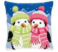 Vervaco Punto De Cruz Kit Cojin Decorativo PINGÜINO con Bufanda Manualidades Adultos Decoracion Bordar Kit Principiantes Completo DIY Bordado Creativo Regalo ca. 40x40 cm Cross Stitch Embroidery