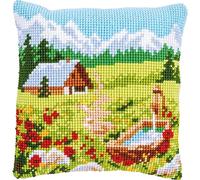 Vervaco Punto De Cruz Kit Cojin Decorativo PRADO DE MONTAÑA Manualidades Adultos Decoracion Bordar Kit Principiantes Completo DIY Bordado Creativo Regalo ca. 40x40 cm Cross Stitch Embroidery