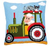 Vervaco Punto De Cruz Kit Cojin Decorativo TRACTOR Manualidades Adultos Decoracion Bordar Kit Principiantes Completo DIY Bordado Creativo Regalo ca. 40x40 cm Cross Stitch Embroidery