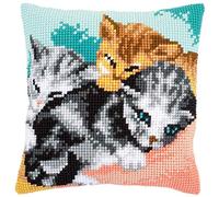 Vervaco Punto De Cruz Kit Cojin Decorativo TRES GATOS Manualidades Adultos Decoracion Bordar Kit Principiantes Completo DIY Bordado Creativo Regalo ca. 40x40 cm Cross Stitch Embroidery