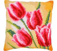 Vervaco Punto De Cruz Kit Cojin Decorativo TULIPANES Manualidades Adultos Decoracion Bordar Kit Principiantes Completo DIY Bordado Creativo Regalo ca. 40 x 40 cm Cross Stitch Embroidery