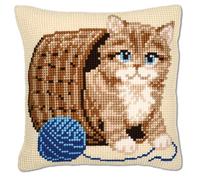 Vervaco Punto De Cruz Kit Cojin Decorativo UN Gato Manualidades Adultos Decoracion Bordar Kit Principiantes Completo DIY Bordado Creativo Regalo ca. 40x40 cm Cross Stitch