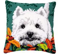 Vervaco Punto De Cruz Kit Cojin Decorativo WESTIE ENTRE HOJAS Manualidades Adultos Decoracion Bordar Kit Principiantes Completo DIY Bordado Creativo Regalo ca. 40x40 cm Cross Stitch Embroidery