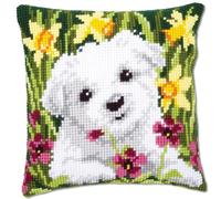 Vervaco Punto De Cruz Kit Cojin Decorativo Westie Y NARCISOS Manualidades Adultos Decoracion Bordar Kit Principiantes Completo DIY Bordado Creativo Regalo ca. 40x40 cm Cross Stitch Embroidery