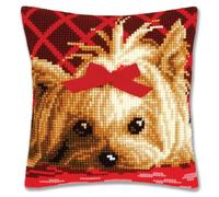 Vervaco Punto De Cruz Kit Cojin Decorativo Yorkshire con Lazo Manualidades Adultos Decoracion Bordar Kit Principiantes Completo DIY Bordado Creativo Regalo ca. 40x40 cm Cross Stitch Embroidery