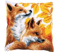 VERVACO Punto De Cruz Kit Cojin Decorativo ZORROS EN OTOÑO Manualidades Adultos Decoracion Bordar Kit Principiantes Completo DIY Bordado Creativo Regalo ca. 40x40 cm Cross Stitch Embroidery