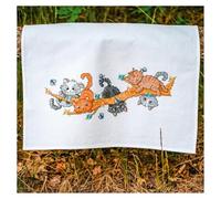 VERVACO Punto De Cruz Kit Completo Bordado Tela Impresa Paño De Cocina Para BordarGATITOS JUGANDO Decoracion Para Manualidades Toallas DIY Adultos Set Regalo ca. 46 x 71 cm Cross Stitch Embroidery