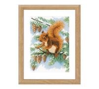 VERVACO Vevaco Kits De Punto De Cruz Contado Cuadros Decoracion DIY Creativo Kit ARDILLA EN EL PINO Manualidades Arte De Pared Bordar Kit Principiantes Regalo ca. 19 x 27 cm Cross Stitch Embroidery