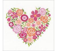 VERVACO Vevaco Kits De Punto De Cruz Contado Cuadros Decoracion DIY Creativo Kit CORAZÓN Floral Manualidades Arte De Pared Bordar Kit Principiantes Regalo ca. 18 x 17 cm Cross Stitch Embroidery