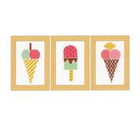 VERVACO Vevaco Kits De Punto De Cruz Contado Cuadros Decoracion DIY Creativo Kit juego de 3 HELADOS Manualidades Arte De Pared Bordar Kit Principiantes Regalo ca. 8 x 12 cm Cross Stitch Embroidery