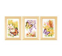 VERVACO Vevaco Kits De Punto De Cruz Contado Cuadros Decoracion DIY Creativo Kit Juego de 3 Mariposas Y Flores Manualidades Arte De Pared Bordar Kit Principiantes Regalo ca. 8 x 12 cm Cross Stitch