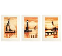 VERVACO Vevaco Kits De Punto De Cruz Contado Tarjeta De Felicitación DIY Creativo Kit Juego de 3 ATARDECERManualidades Bordar Kit Principiantes Regalo ca. 10,5 x 15 cm Cross Stitch Embroidery