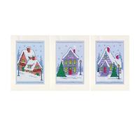 VERVACO Vevaco Kits De Punto De Cruz Contado Tarjeta De Felicitación DIY Creativo Kit juego de 3 CASAS DE INVIERNOManualidades Bordar Kit Principiantes Regalo ca. 10,5 x 15 cm Cross Stitch Embroidery