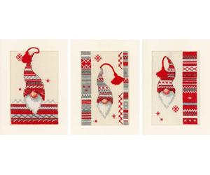 VERVACO Vevaco Kits De Punto De Cruz Contado Tarjeta De Felicitación DIY Creativo Kit Juego de 3 Duende DE NAVIDADManualidades Bordar Kit Principiantes Regalo ca. 10,5 x 15 cm Cross Stitch Embroidery