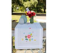VERVCAO Kit Camino De Mesa Completo Bordado Tela Impresa Flores DE Primavera Y Mariposa Decoracion para Manualidades DIY Adultos Set Creativo Regalo ca. 40 x 100 cm Embroidery, Algodón, Multicolore