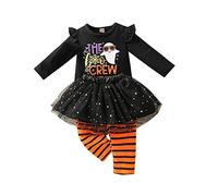 Verve Jelly 3PCS Trajes de Halloween para niñas bebés Tops de calabaza Pullover de manga larga Leggings a rayas Pantalones con falda de tutú Conjunto de ropa Negro B 100 18-24 meses