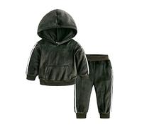 Verve Jelly Bebé Niñas Niños Otoño Invierno Ropa Color Sólido Sudadera Manga Larga Sudadera Top Pantalones 2Pcs Terciopelo Chándal Conjunto Verde 110 2-3 Años