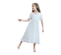 Verve Jelly Camisones de princesa para niñas, vestido de dormir de encaje, ropa de dormir para niños, camisón de algodón, ropa de dormir de Color sólido, vestido blanco 150 10-12 años