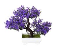 Verve Jelly Cedro bonsái Artificial Pino bonsái Artificial en Maceta Planta en Maceta de imitación Flores Falsas Plantas bonsái para decoración del hogar, Oficina/alféizar de Ventana/Patio,Morado
