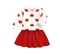 Verve Jelly Conjuntos para niñas bebés de manga larga con estampado de corazón Sudadera con capucha Top + Mini falda 2 piezas conjunto de ropa de primavera y otoño