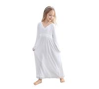 Verve Jelly Niñas camisón de algodón de manga larga camisa de dormir de encaje princesa ropa de dormir pijama vestido largo vintage suave algodón ropa de dormir blanco 150 10-12 años